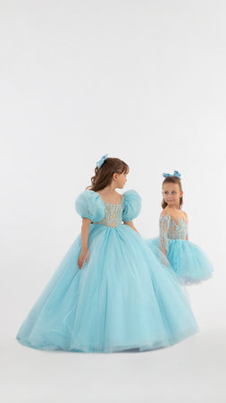 Long Blue Dress With Puffy Sleeves For Girls 4y