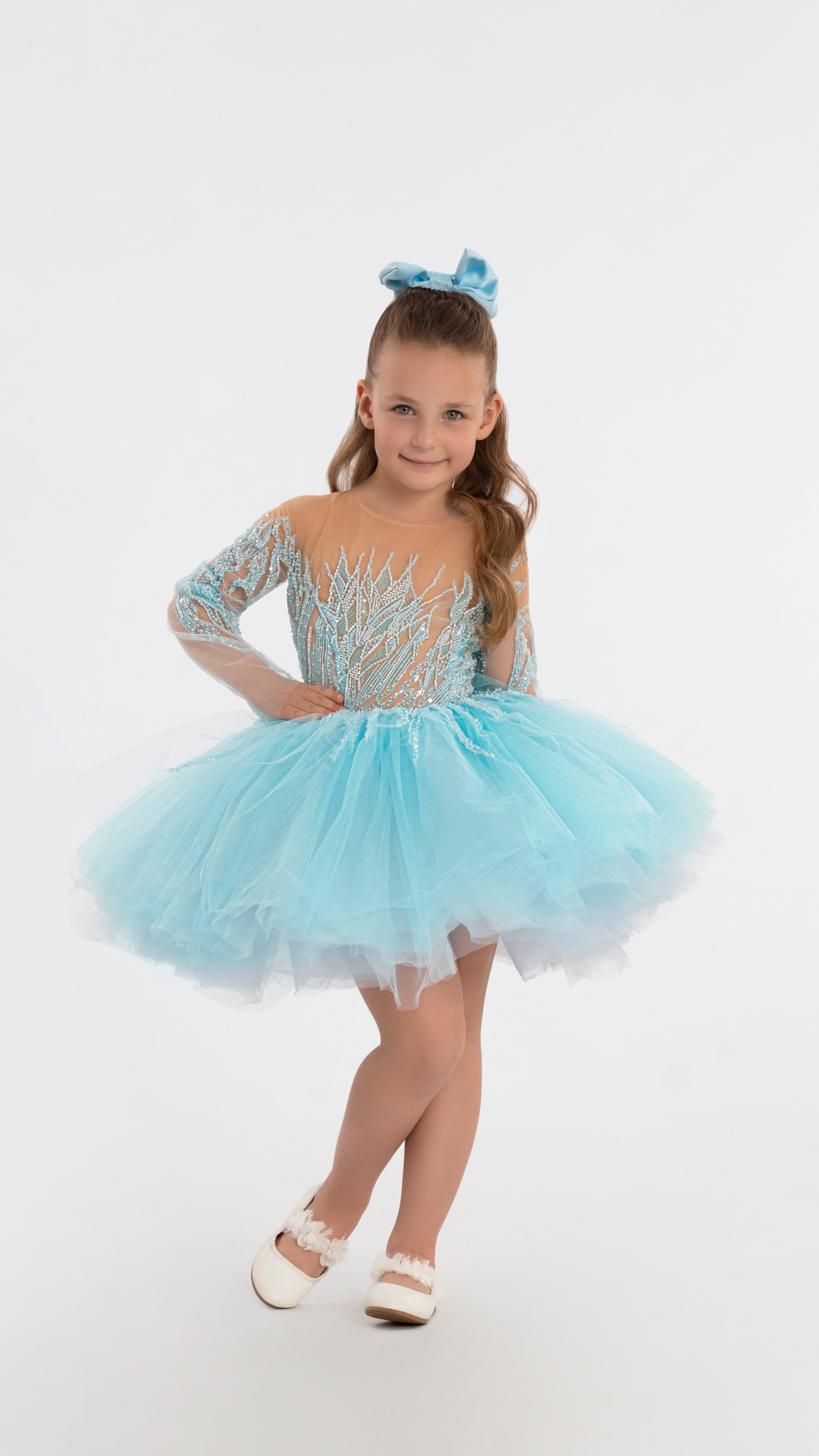 Short Blue Puffy Dress For Girls ALBINA DYLA Short Blue Puffy Dress For Girls ALBINA DYLA