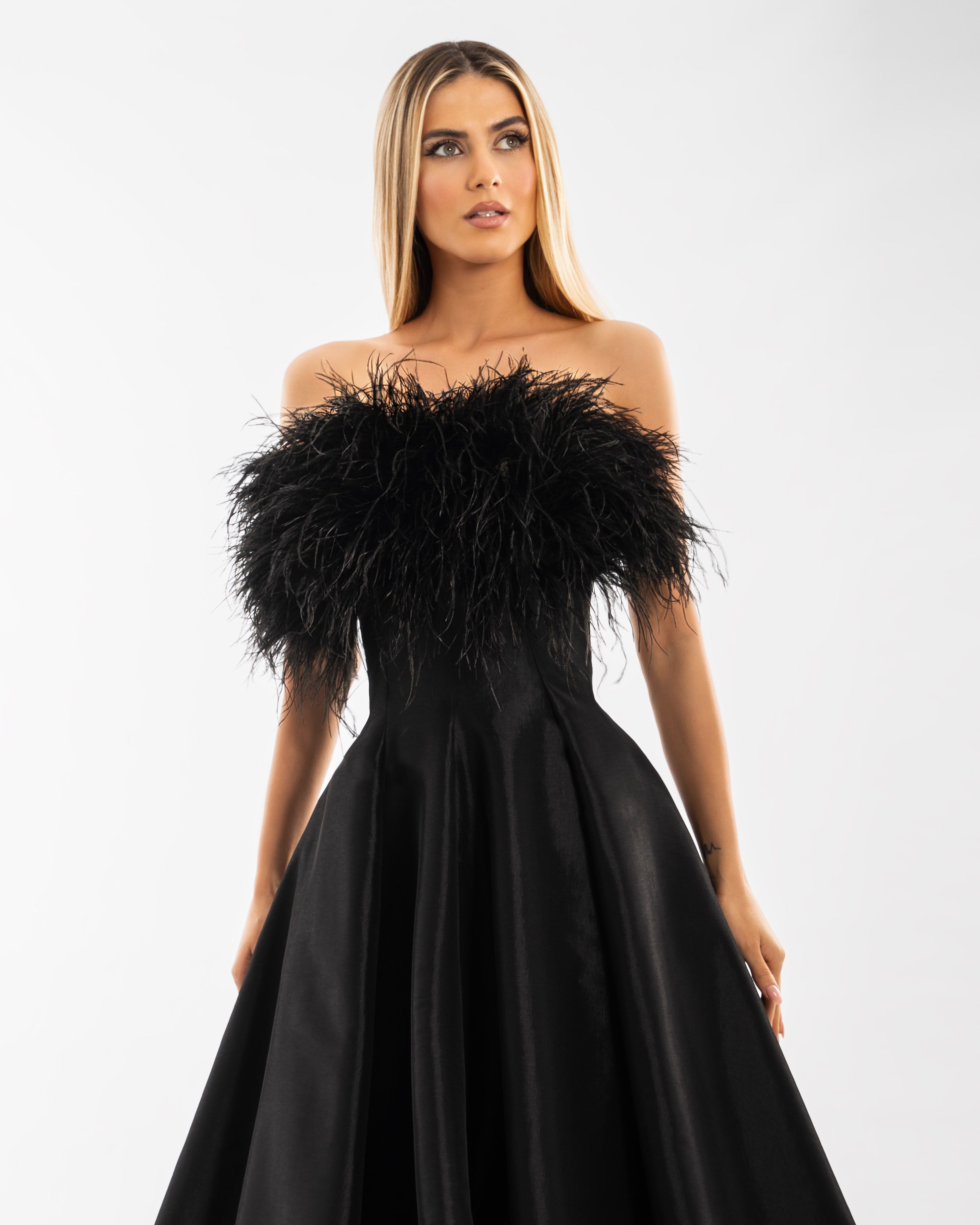 shopalbina2022 Black Feathered Dress 44