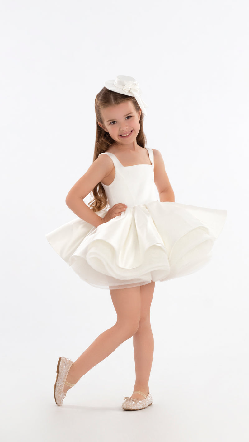 White Short Puffy Dress For Girls 10y