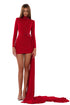 Red Draped Mini Dress with Train