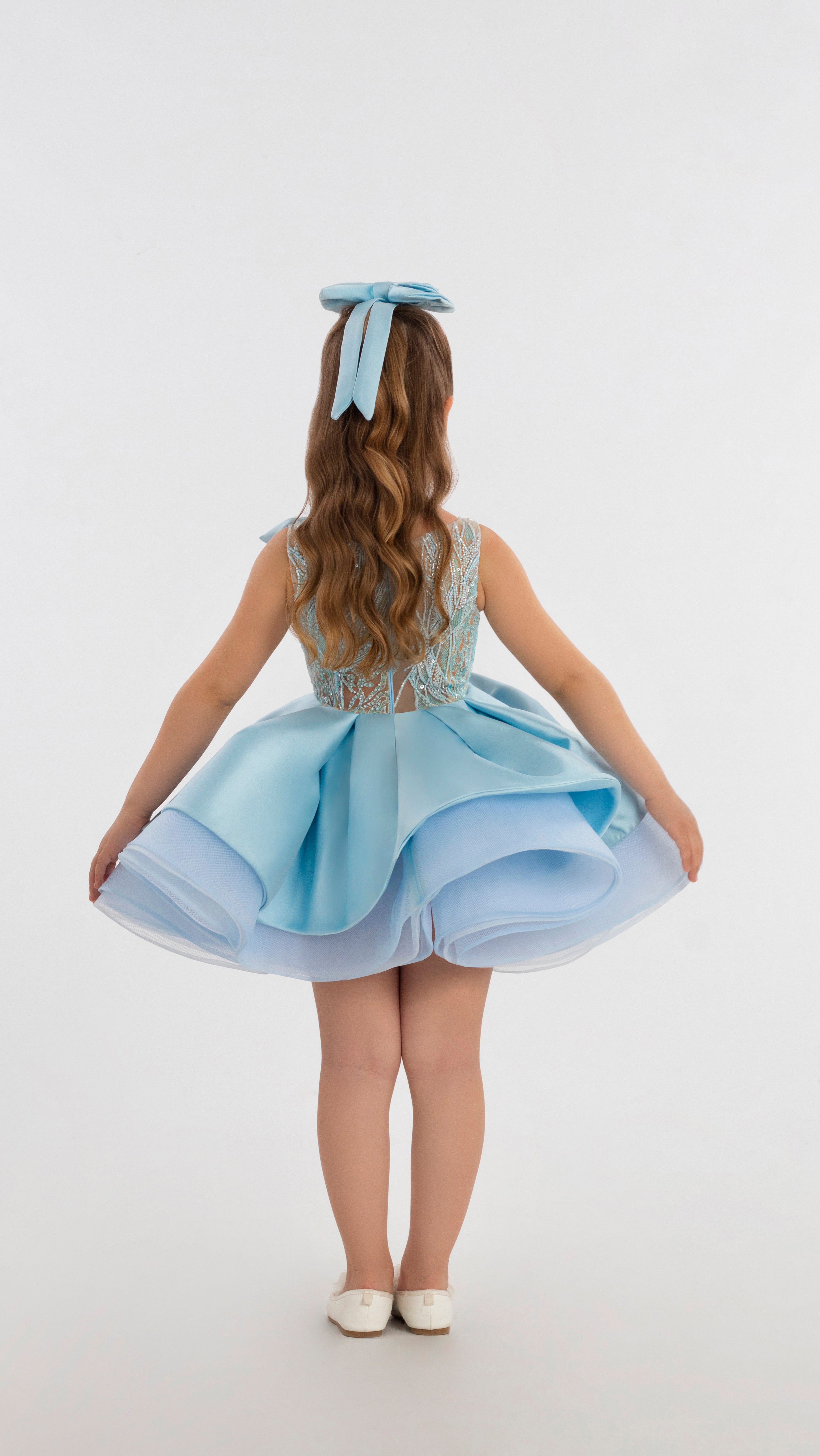 Blue Short Dress With Flower Details For Girls ALBINA DYLA Blue Short Dress With Flower Details For Girls ALBINA DYLA