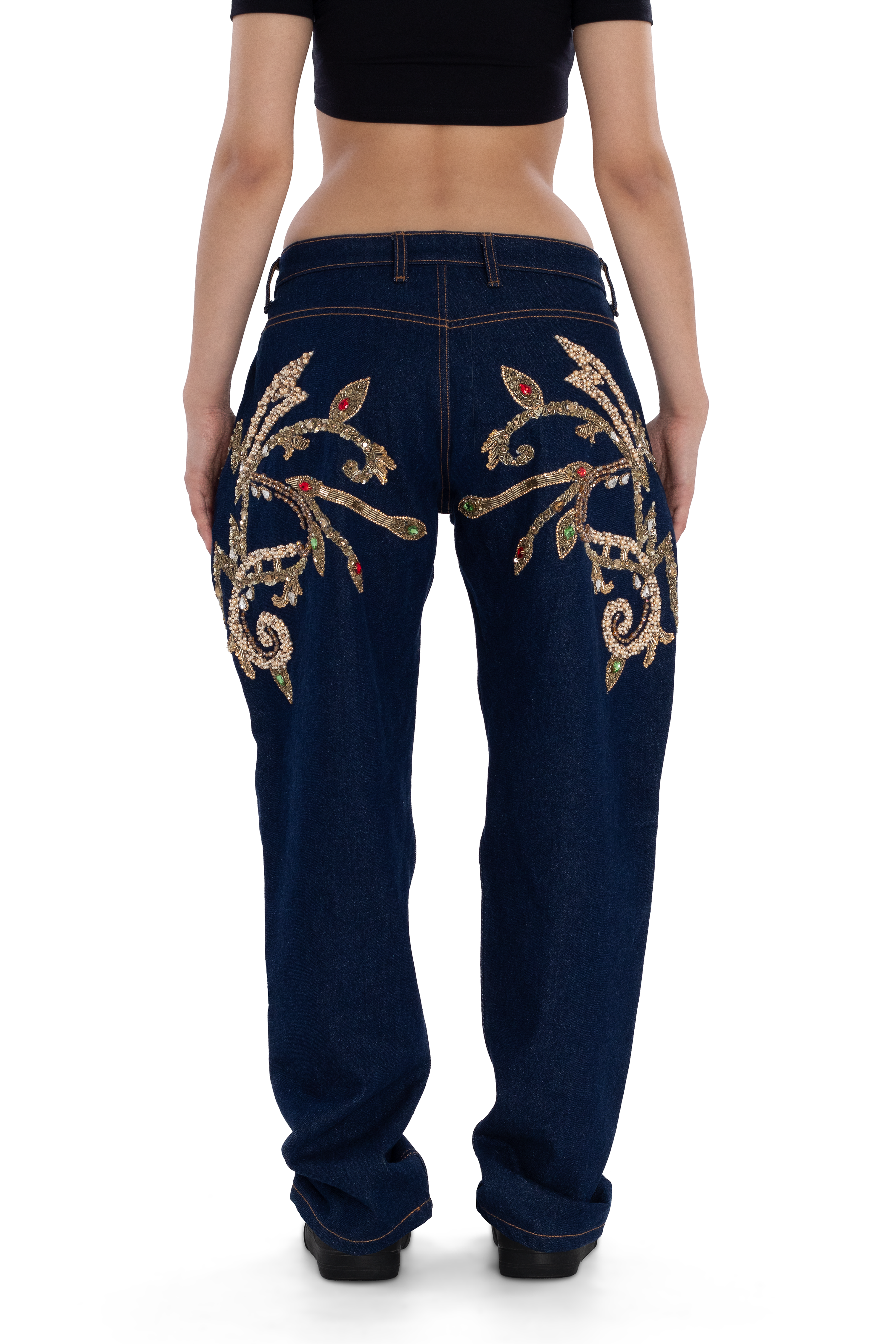 fashion dress jeans embroidery Women's Embroidery Self Tie Denim Dress