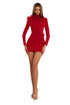 Red Long-Sleeve Feathered Mini Dress