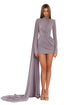 Silver High-Neck Draped Mini Dress
