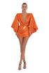 Short Orange Bell Sleeves Dress
