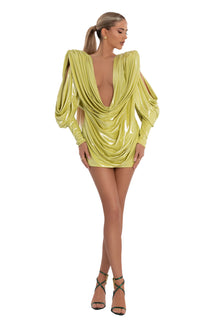 slim fit dress slacks Short Green Draped Dress – ALBINA DYLA