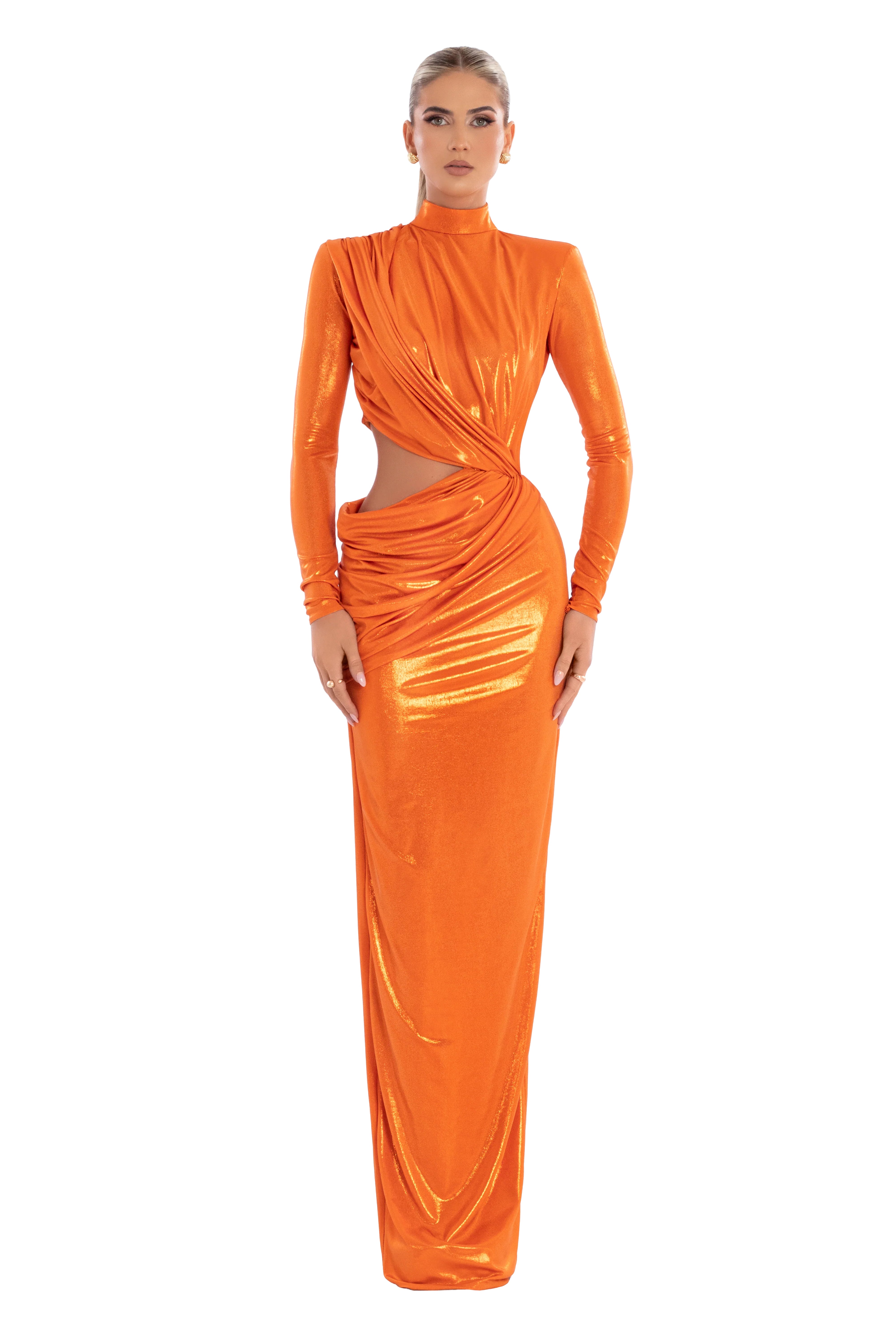 Orange Mock Neck Dress – ALBINA DYLA Orange Mock Neck Dress – ALBINA DYLA