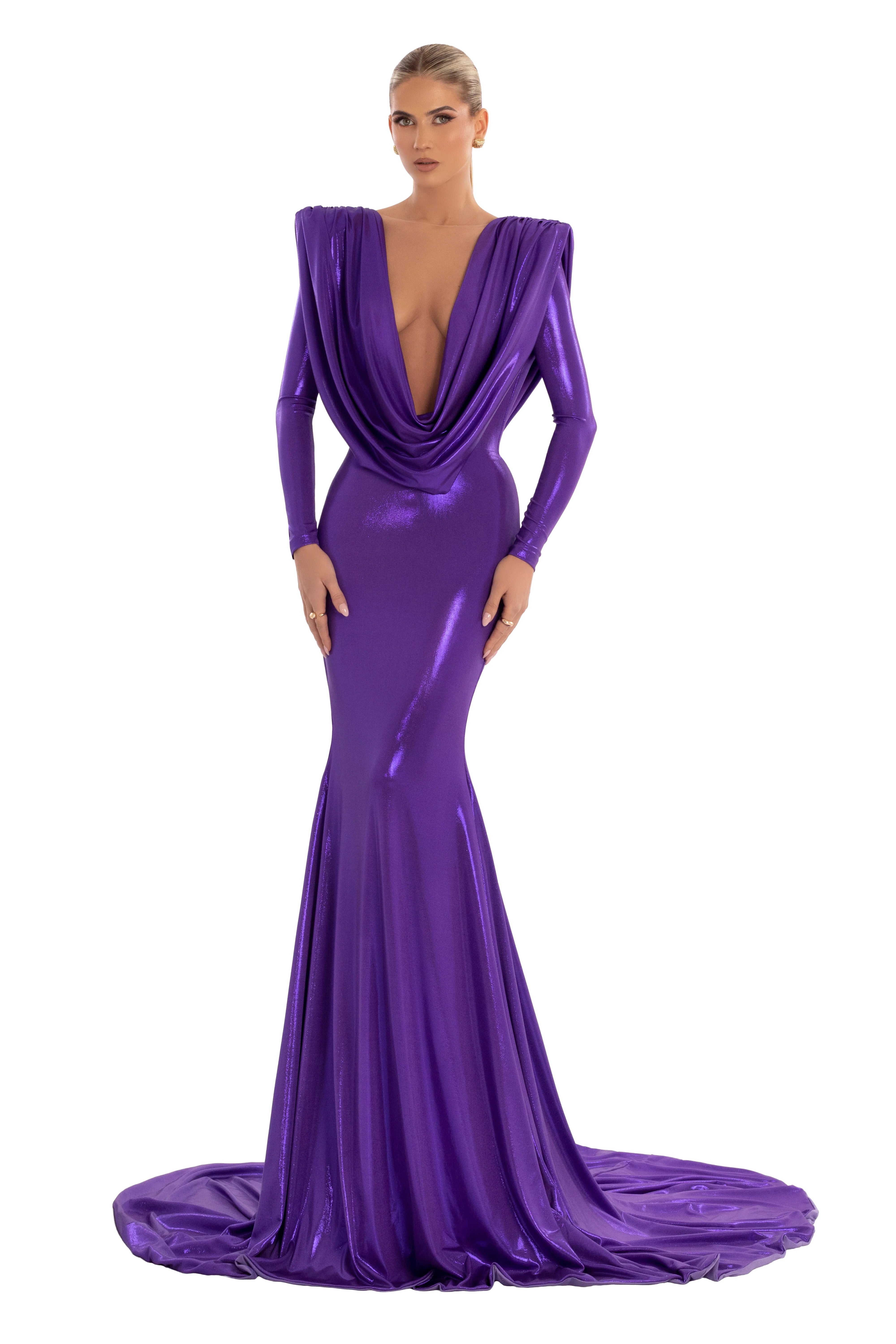 royal purple maxi dress Draped Royal Purple Gown Teuta Matoshi
