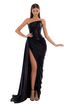 Black Metallic Long Slit Dress