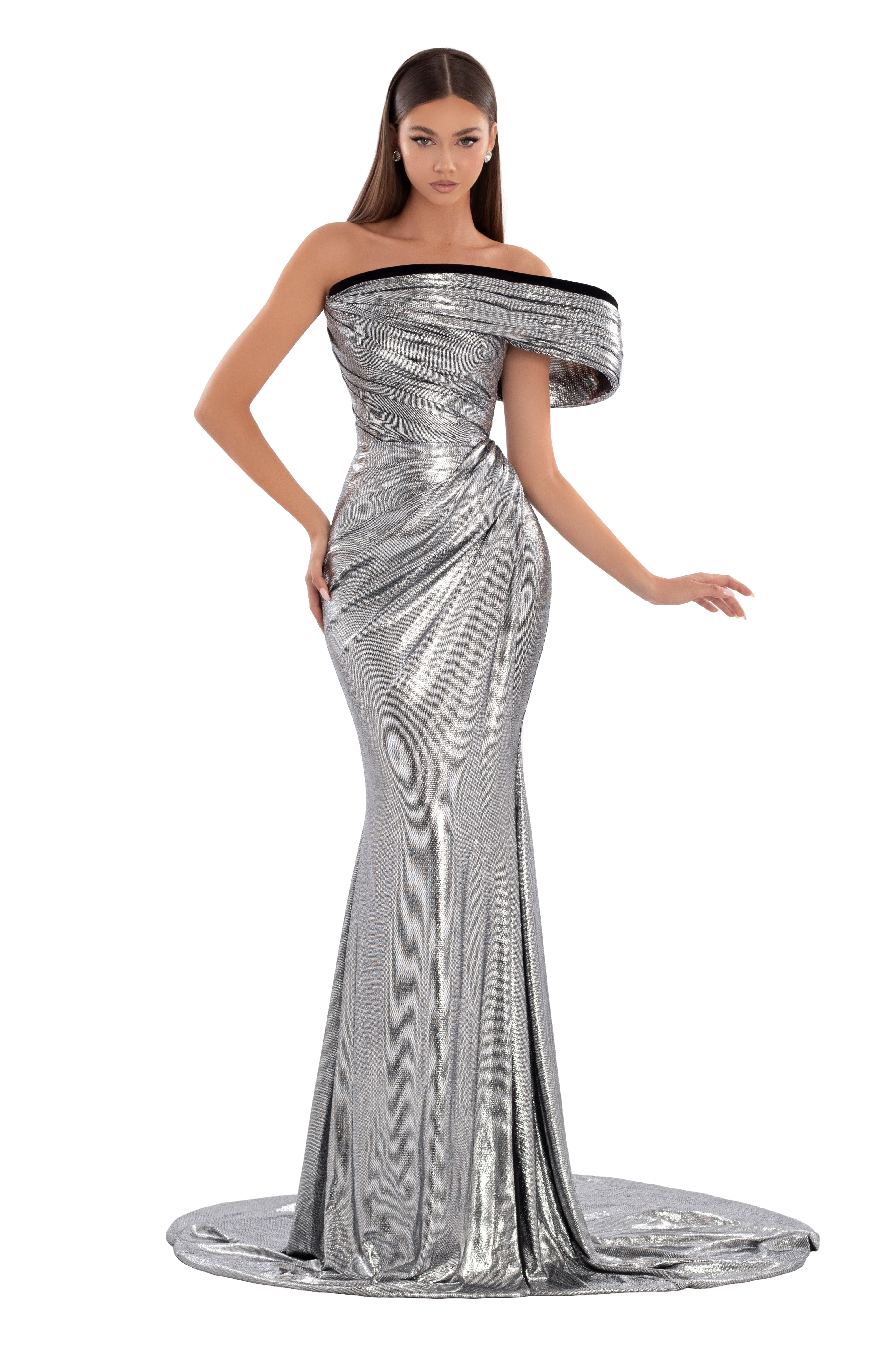 Silver Metallic Draped Long Dress ALBINA DYLA Silver Metallic Draped Long Dress ALBINA DYLA