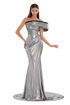 Silver Metallic Draped Long Dress