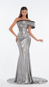 Silver Metallic Draped Long Dress