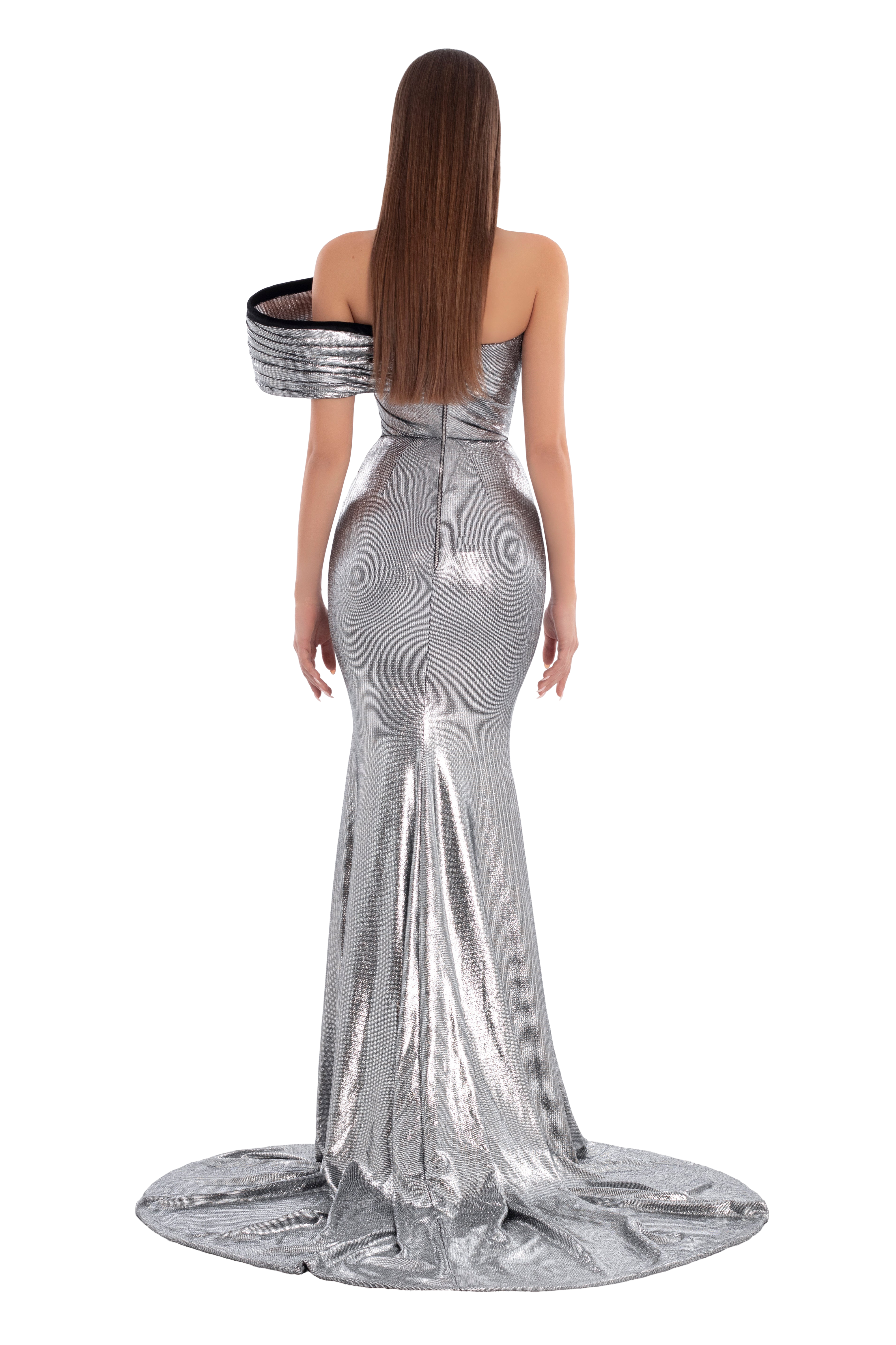 Silver Metallic Draped Long Dress XL Silver Metallic Draped Long Dress XL