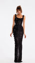 BLACK LACE-EMBELLISHED GOWN