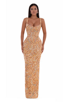 Floor Length Crystalized Nude Dress – ALBINA DYLA
