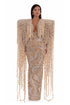 Maxi Dress With Extreme Beaded Shoulder Pads