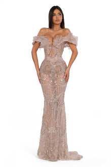 aldina fit and flare dress in champagne Adrianna Papell