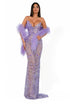 Lavender 3D Gown & Feather Cape