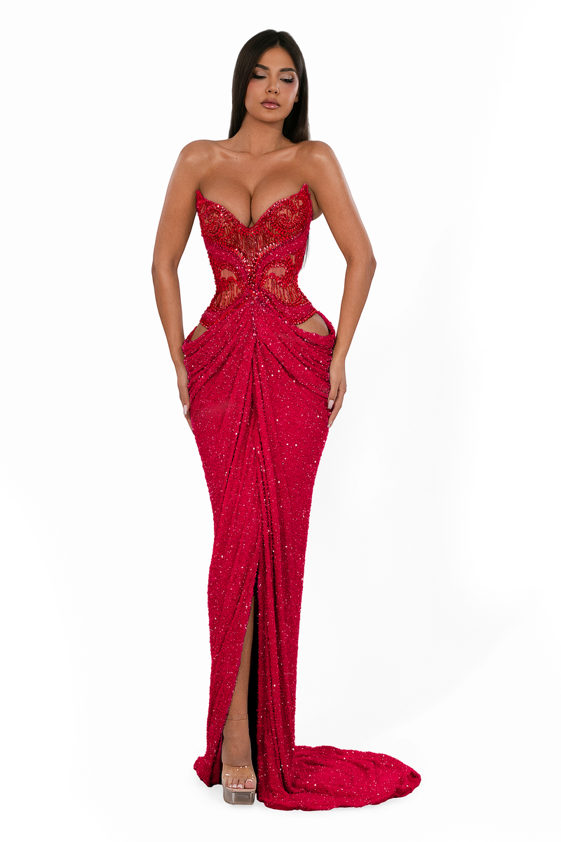 albina dyla red dress Crystal Contour Gown XL