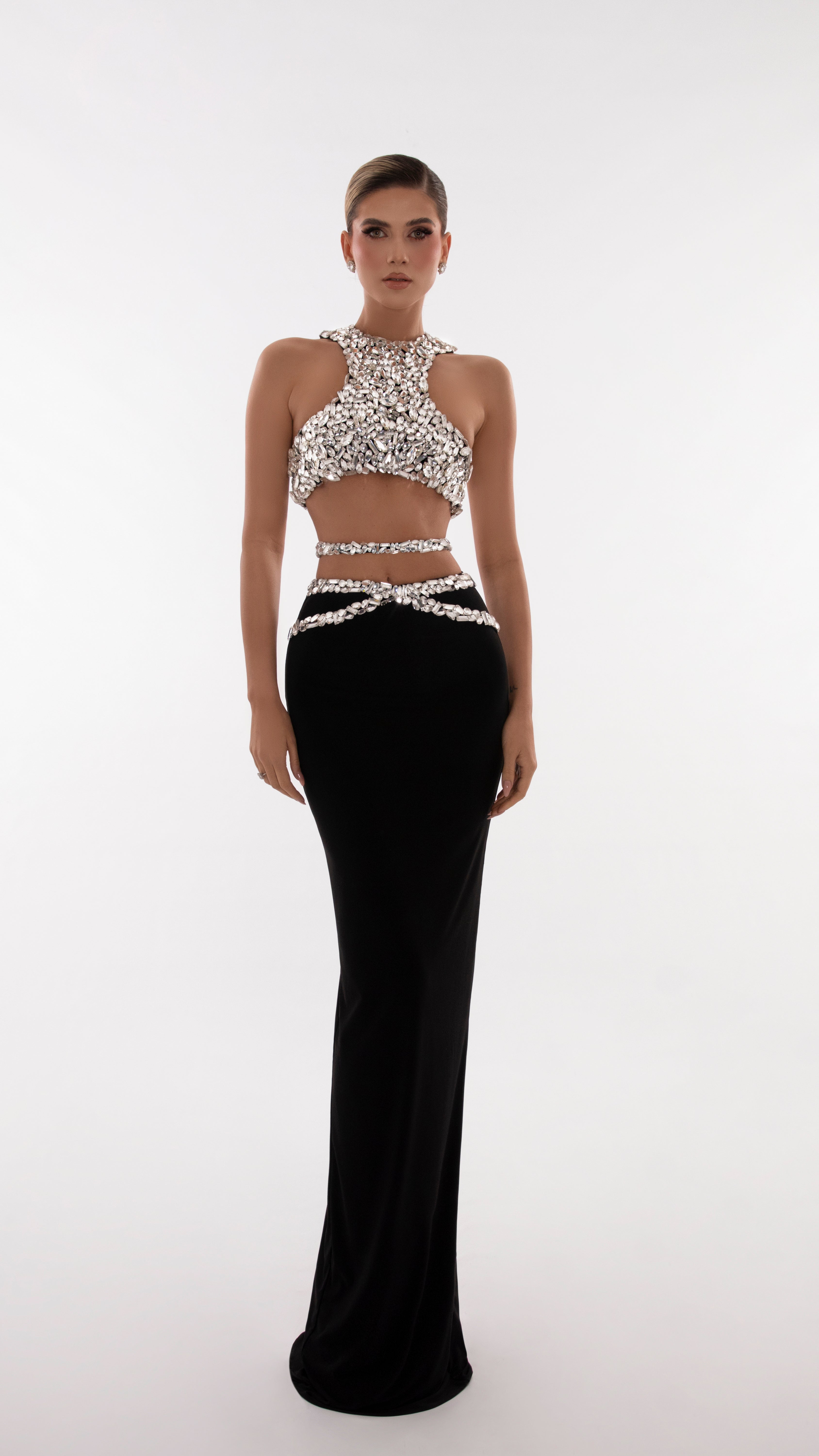 Stone-Embellished Crop Tank With Long Skirt – ALBINA DYLA