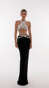 Stone-Embellished Crop Tank With Long Skirt
