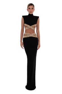 Gold X Beads Embellished Black Dress ALBINA DYLA Gold X Beads Embellished Black Dress ALBINA DYLA