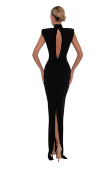 slim fit dress slacks Gold X Beads Embellished Black Dress – ALBINA DYLA