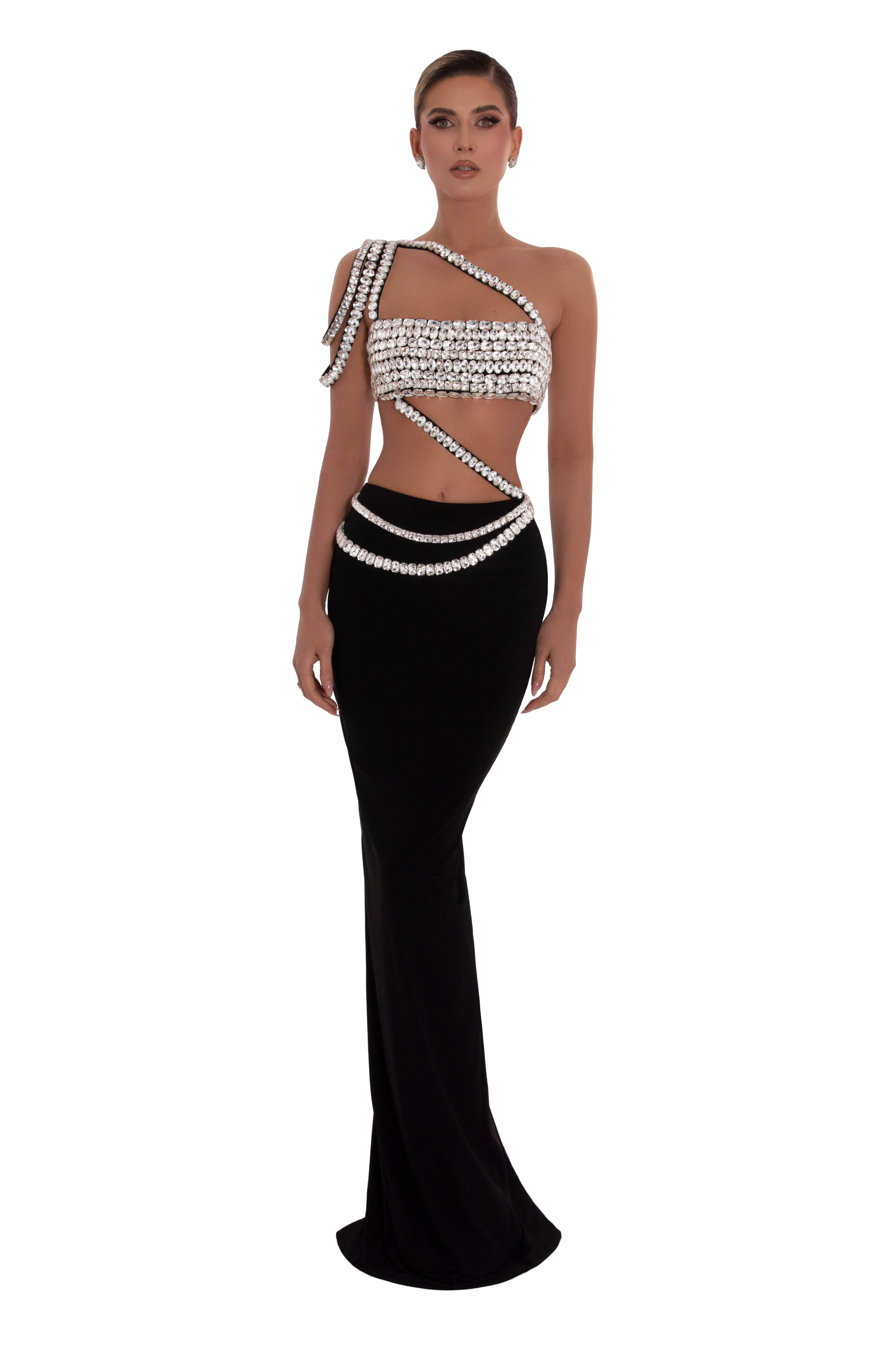 Silver Crop Top With Black Skirt  ALBINA DYLA