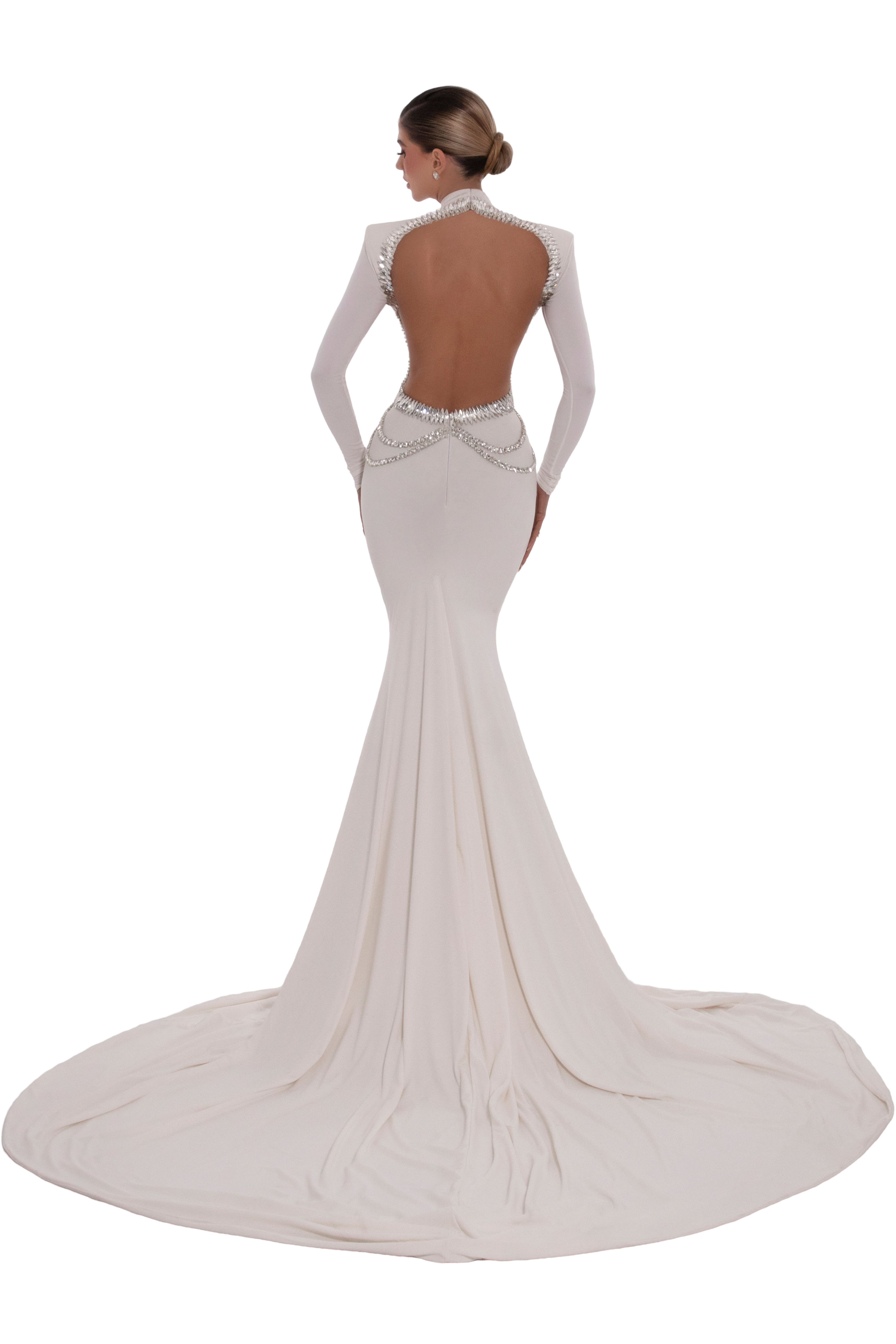 Backless Elegant Dress With Stone Details – ALBINA DYLA