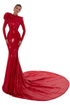 Long Sequins Red Dress With Embroidered Flower