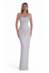 Pearl-Embellished Draped Gown