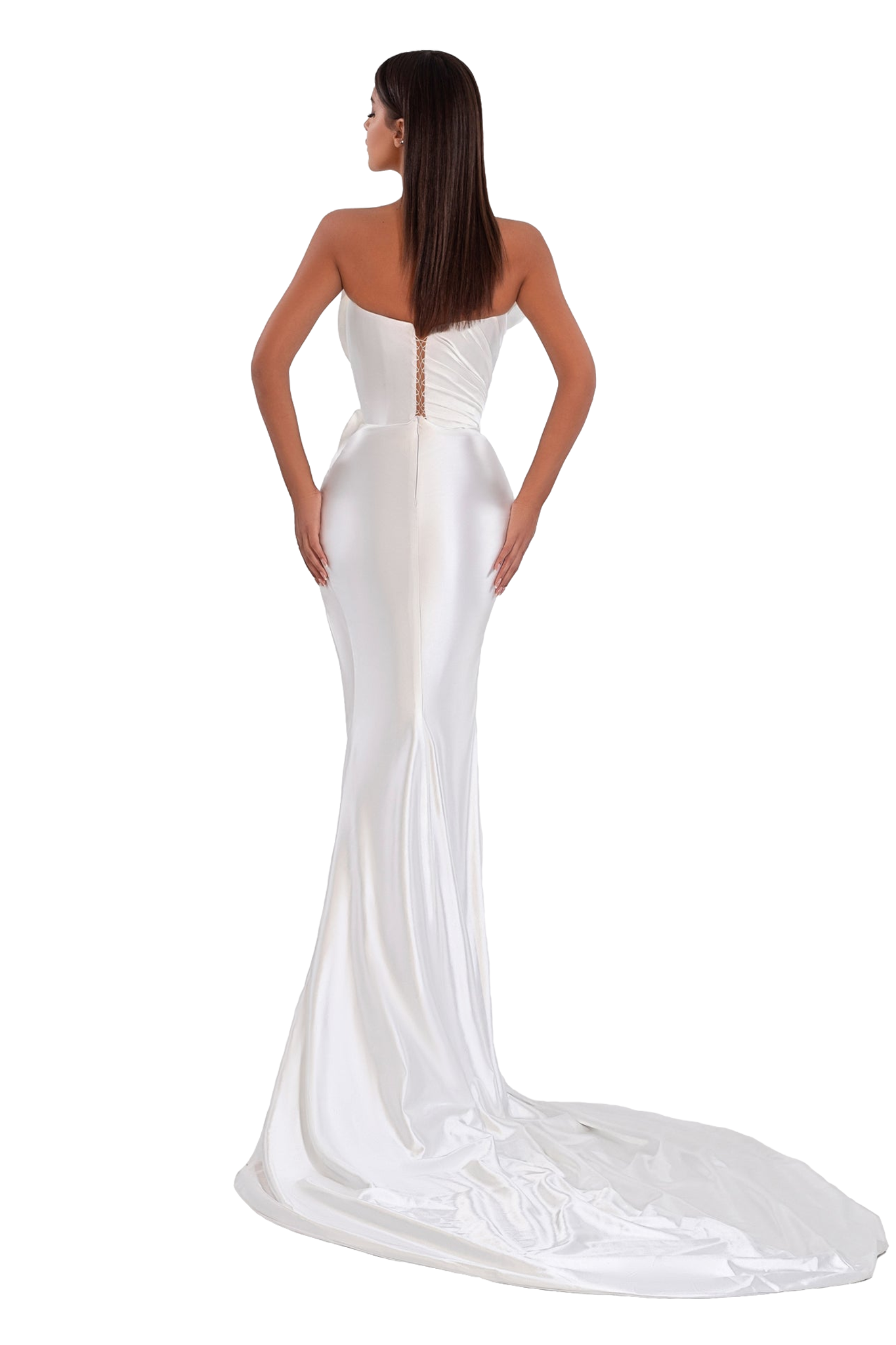 White Stretch Long Dress With Crystals XXS
