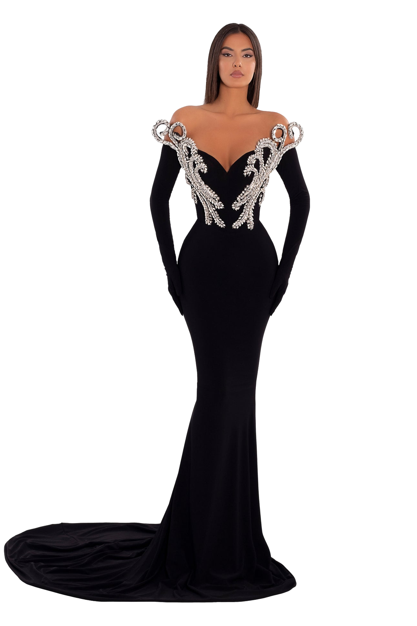 Long Black Evening Dress With Embroidery XXL Long Black Evening Dress With Embroidery XXL