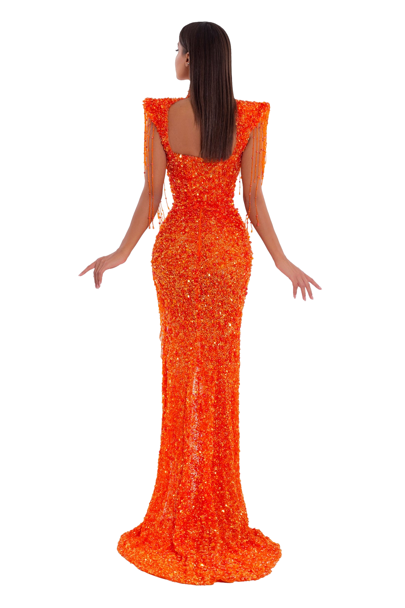Long Orange Dress With Stones – ALBINA DYLA