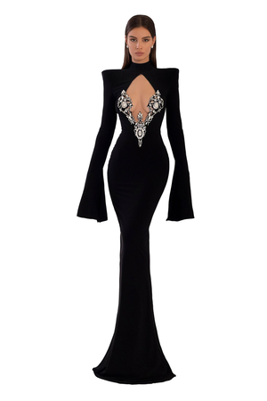 ALBINA DYLA Open Chest Black Dress