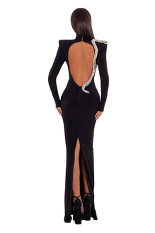 Black maxi dress with high neck and open back ALBINA DYLA Black maxi dress with high neck and open back ALBINA DYLA