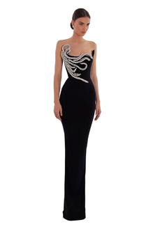 Embroidered Corset Black Dress XXS
