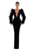 Black Dress With Crystal And Feather Sleeves
