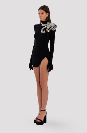 ALBINA DYLA Short Embroidered Black Dress