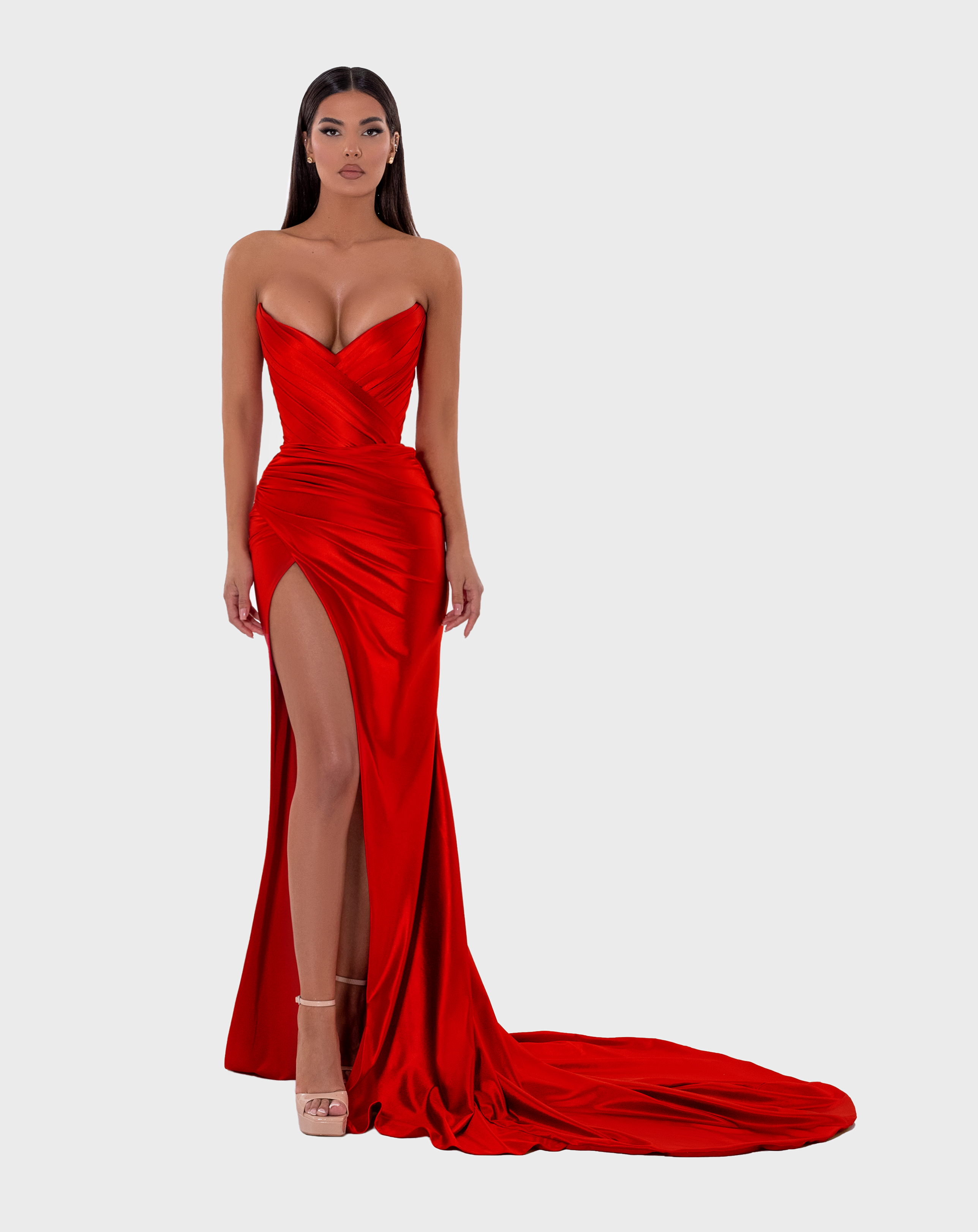 Simple long red dress deals