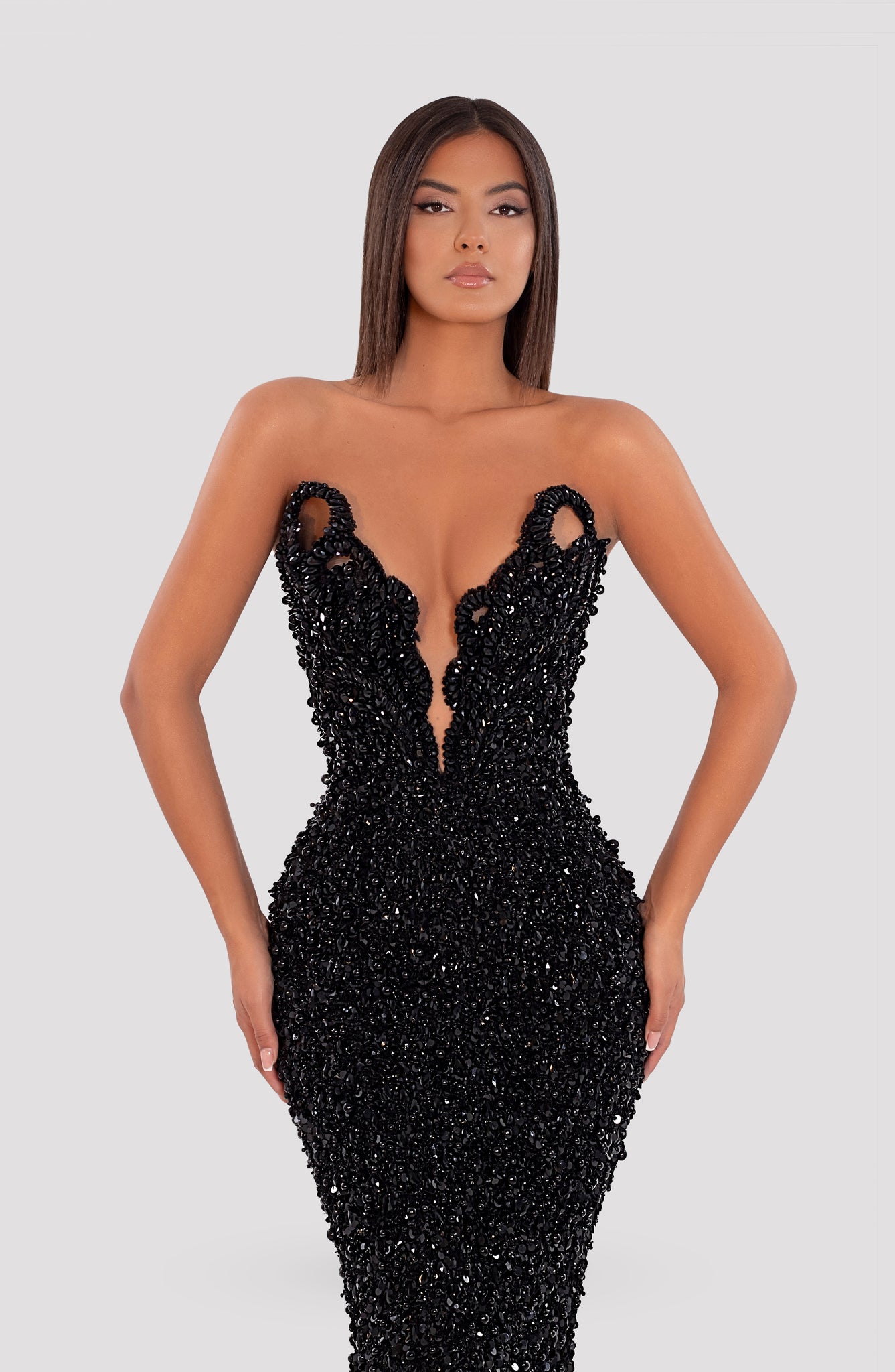Long Black Dress With Detailed Corset – ALBINA DYLA