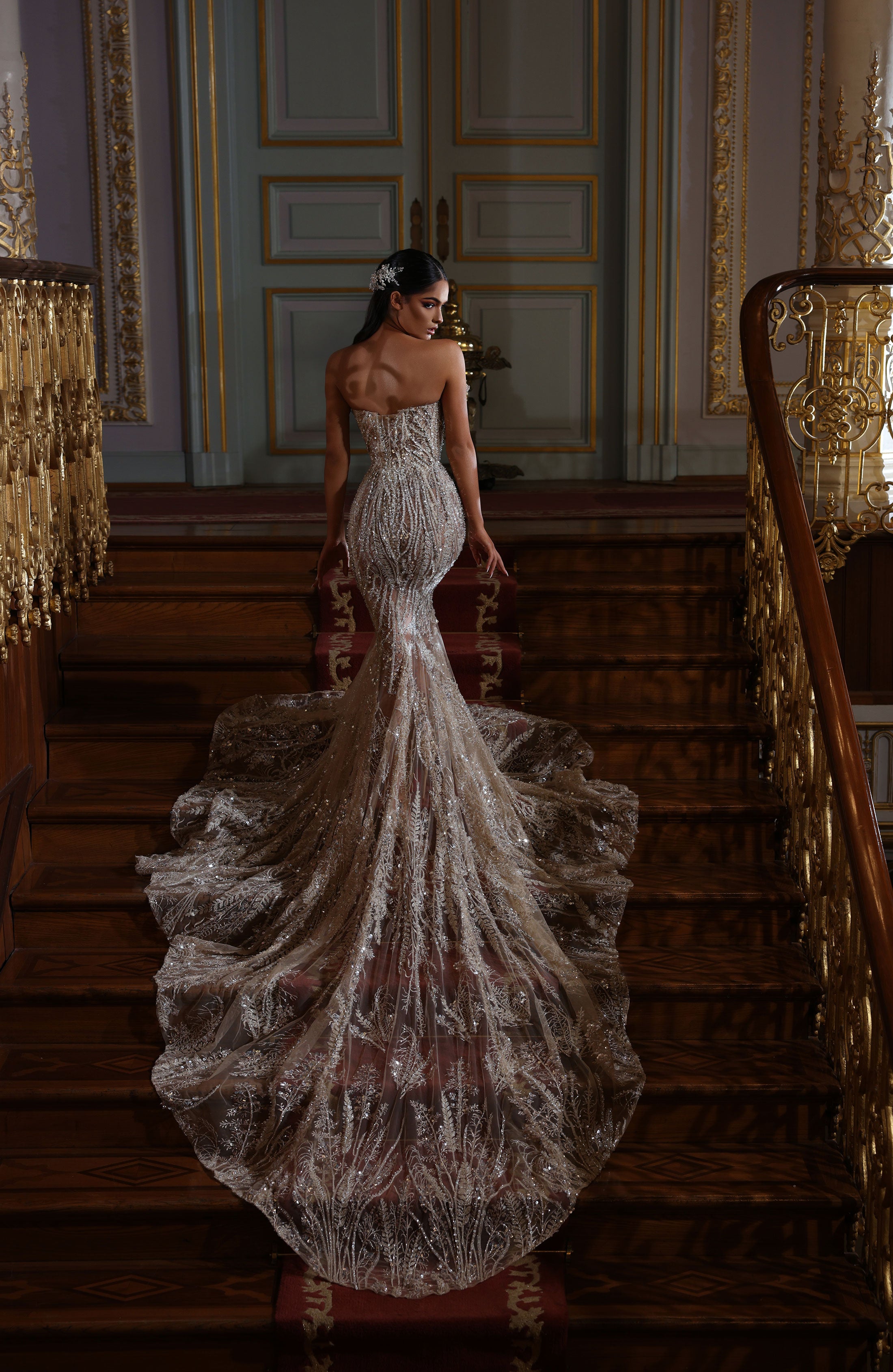 Corset Bridal Long Dress With Veil – ALBINA DYLA