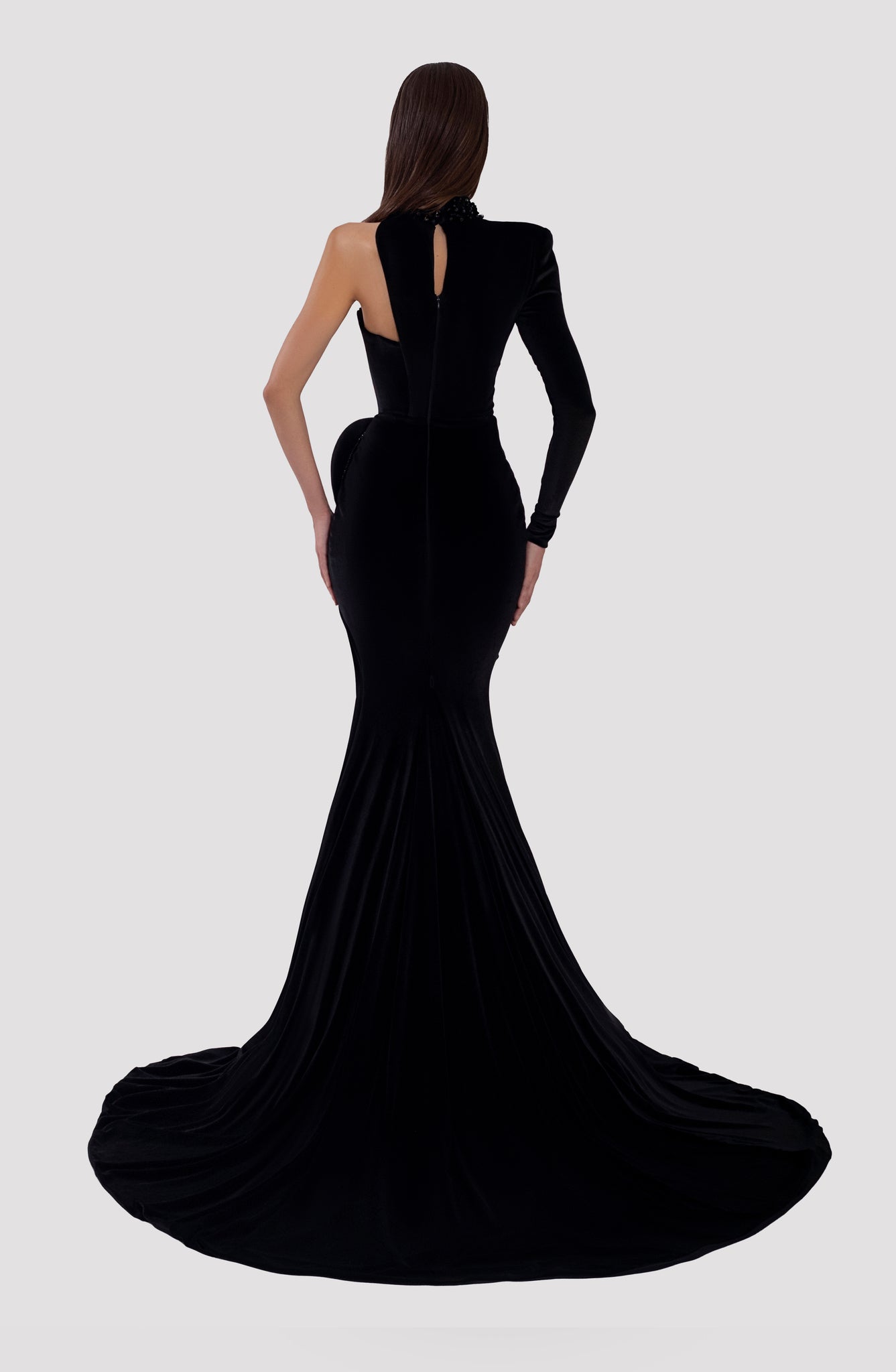 Long Black Dress With One Sleeve – ALBINA DYLA