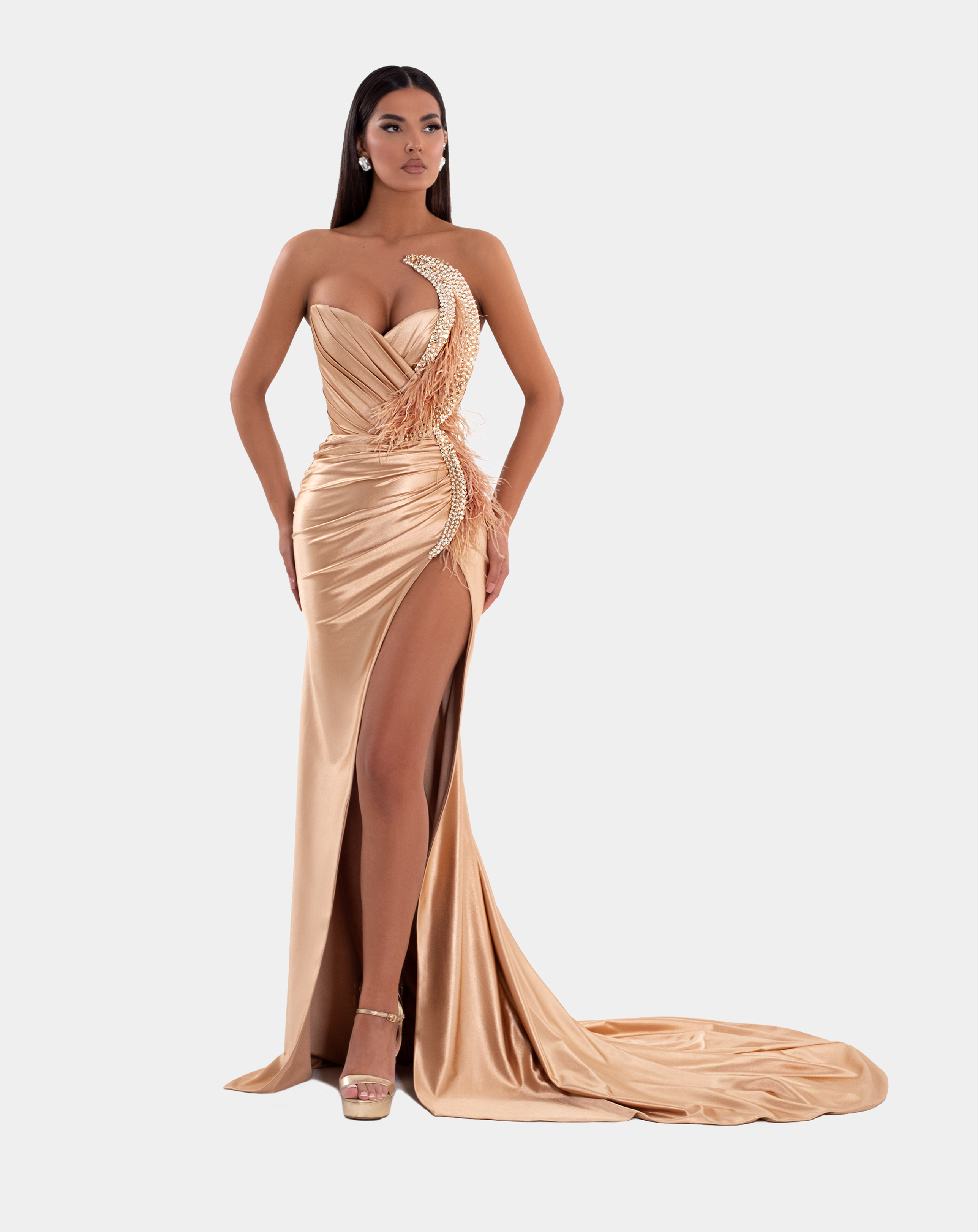 FabAlley Women Gold-Toned Front Drape Maxi Dress