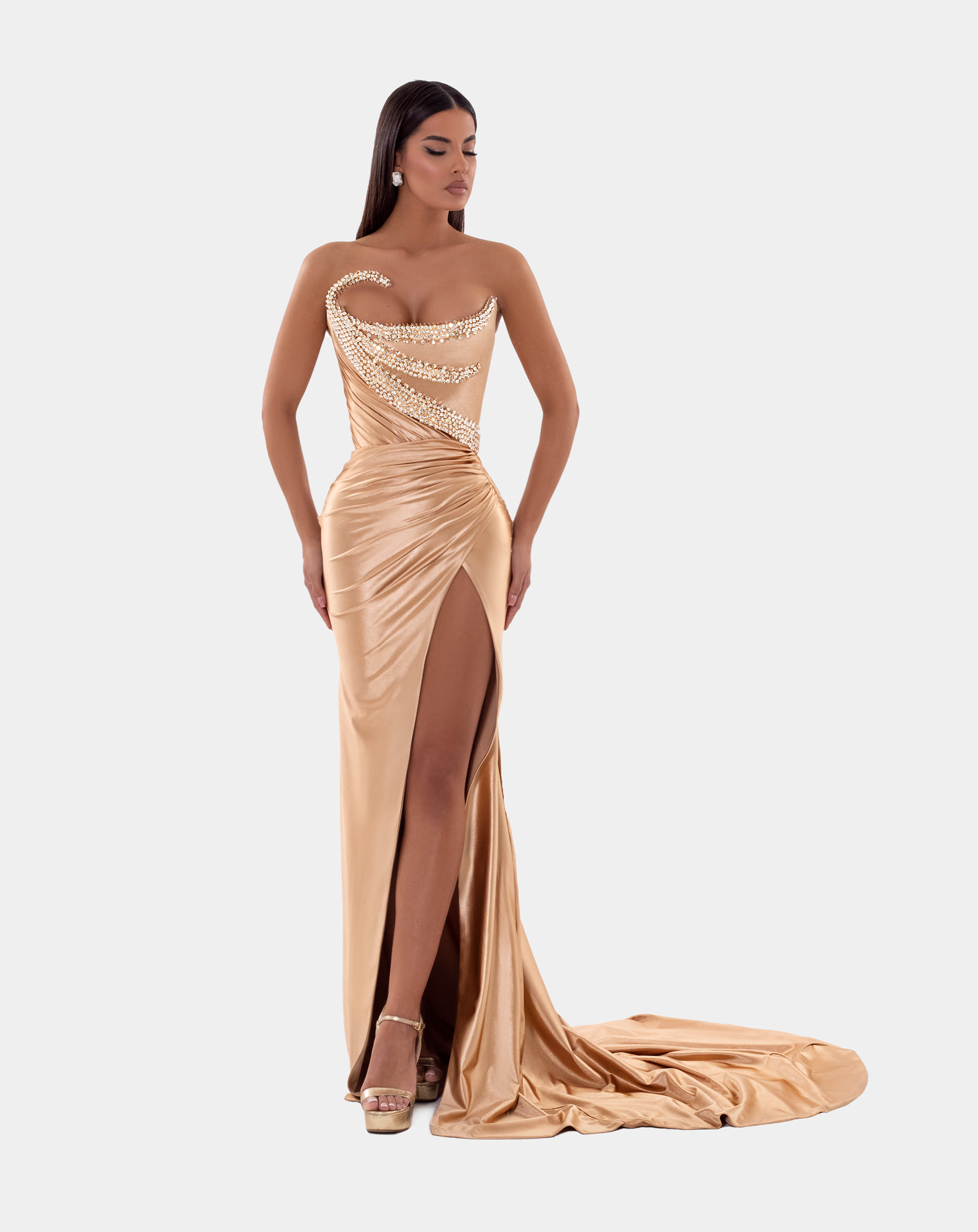 Corset top dress gold