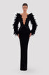 Black Dress With Crystal And Feather Sleeves