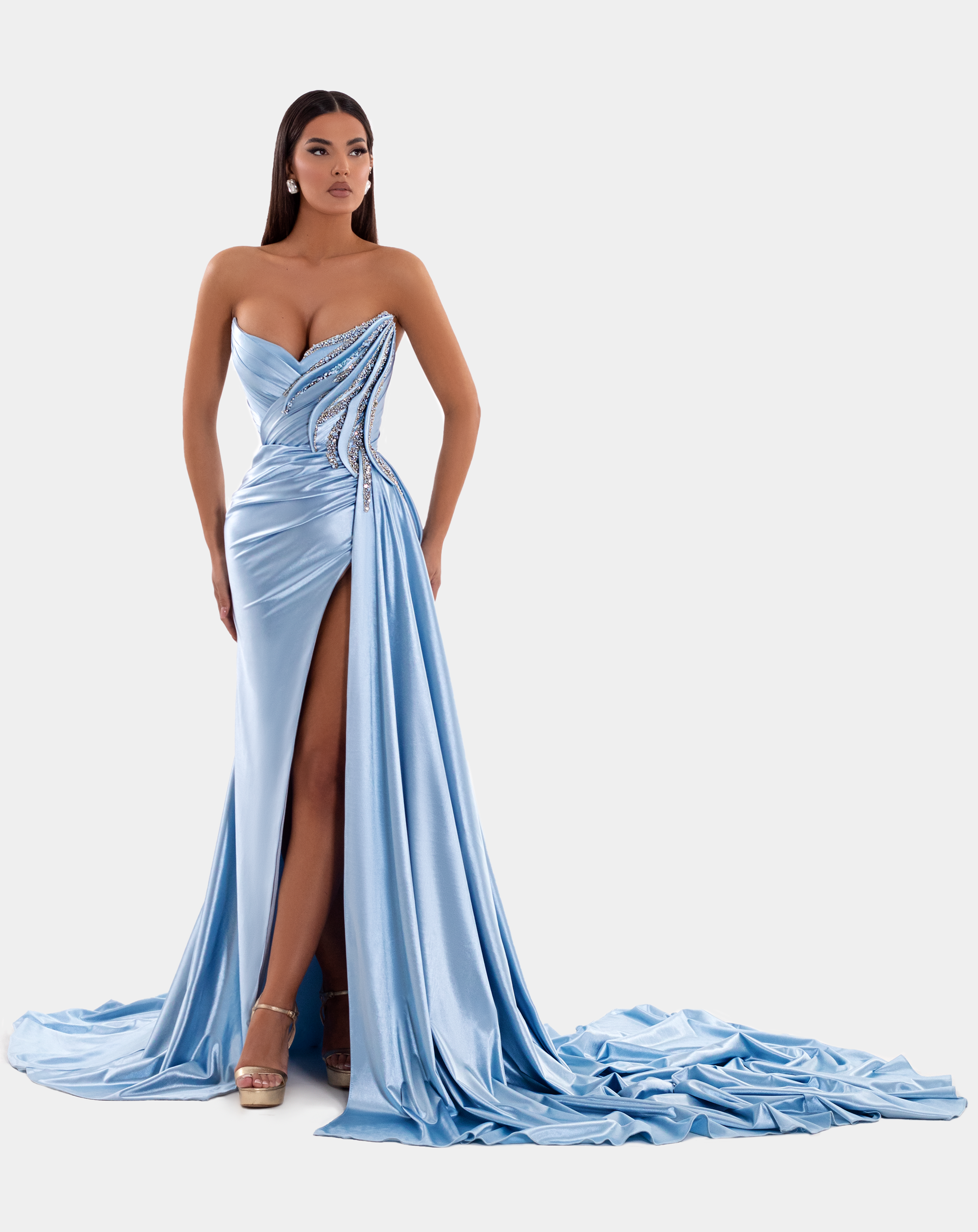 One-shoulder dress in light blue – Shop maxi dress