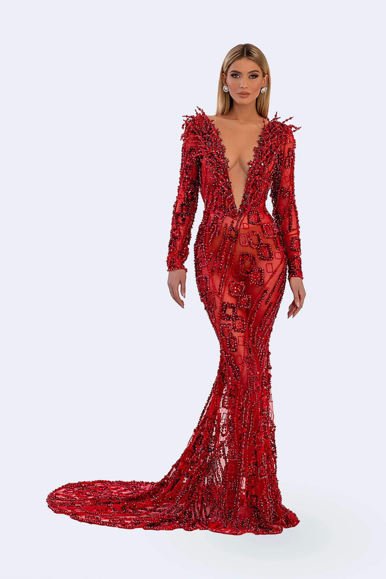albina dyla corset dress Crystal Long 68 cm/26.77 hips Albina Dyla Red Dress With