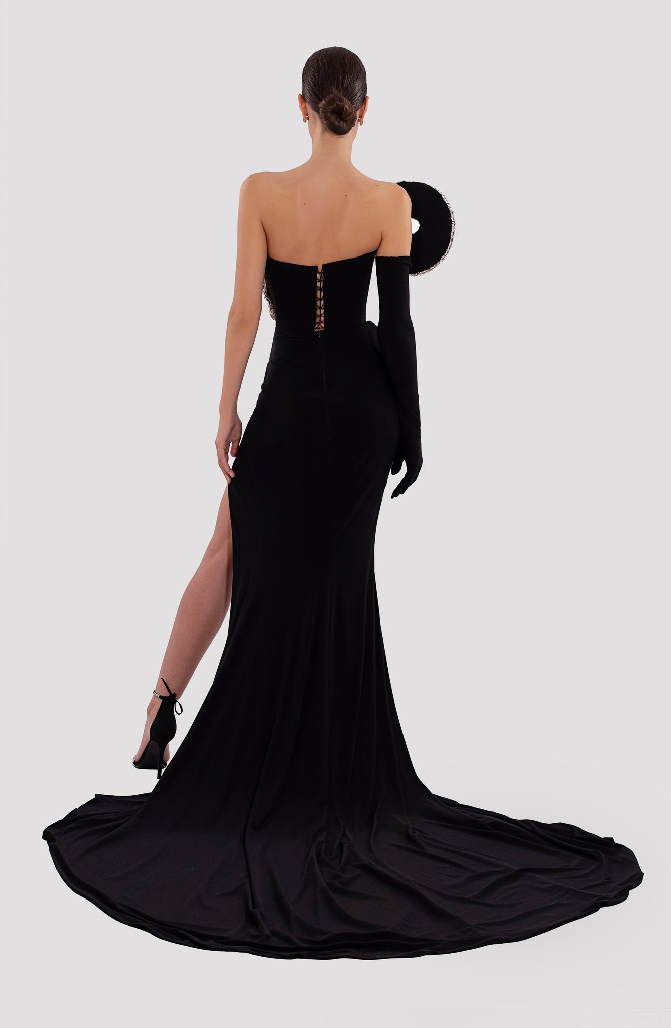 Evening Long Dress With Silver Detail On The Chest – ALBINA DYLA